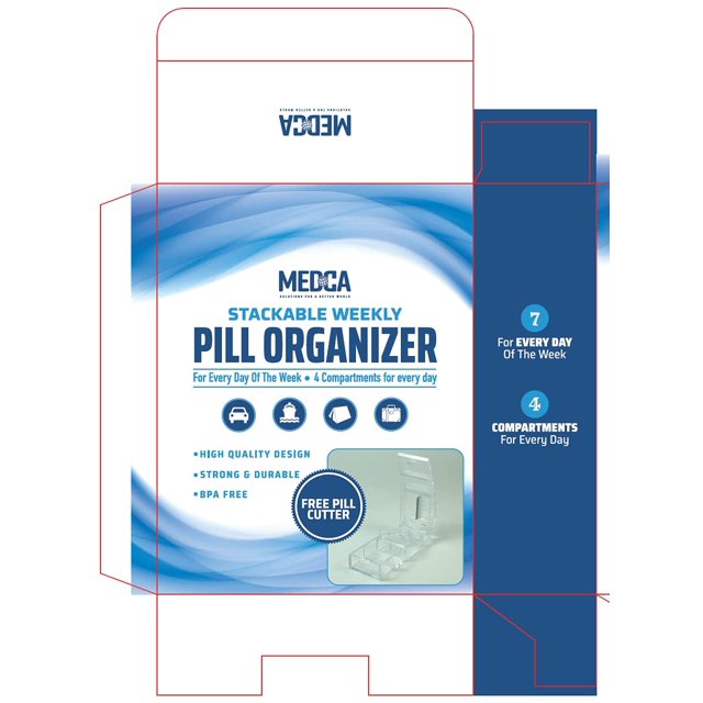 Weekly Pill Organizer with Pill Cutter - V-Grip Pill Splitter Stackable Pill Medicine, Vitamin Organizer with 4 Times-a-Day Daily Compartments, Pill Reminder with Stackable AM/PM Boxes
