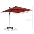 thumbnail image 3 of Outsunny Parasol Suspendu Déporté Carré 8'x8' pour Patio avec Base en Croix Rouge Vin, 3 of 9