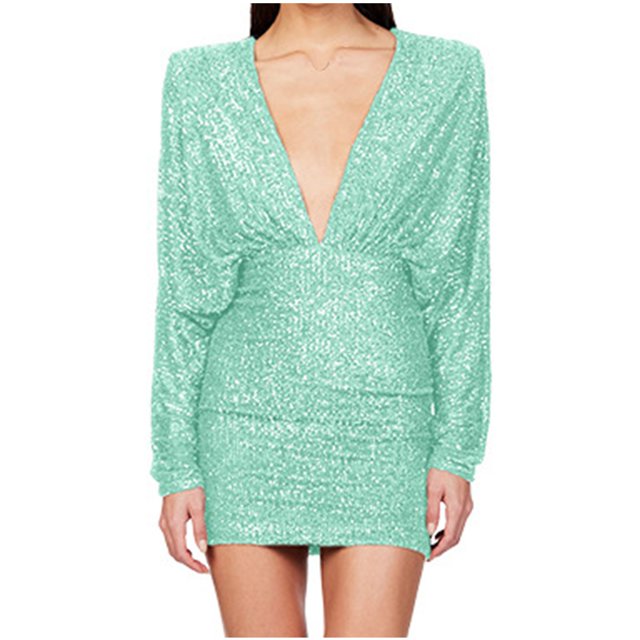 Pisexur Robes pour Femmes Robe de Cocktail à Col en V Profond Robe de Soirée à Paillettes de Mode Robe de Boîte de Nuit de Fête Tunique Dos Ouvert Robes de Retour à la Maison Robe Élégante pour Invitée de Mariage Robe Midi