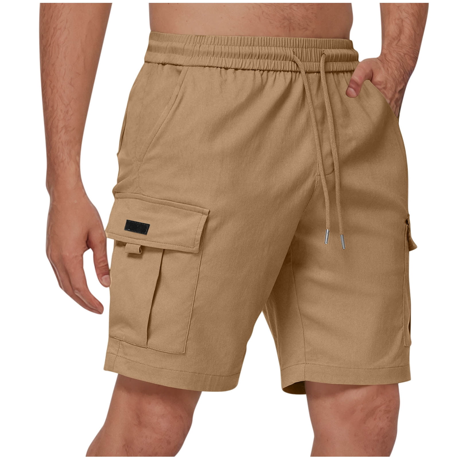 cllios Mens Cotton Shorts with Pockets Cargo Shorts Drawstring Elastic Waisted Casual Sweat Shorts Summer Lightweight Work Jogger Shorts for Golf Hiking