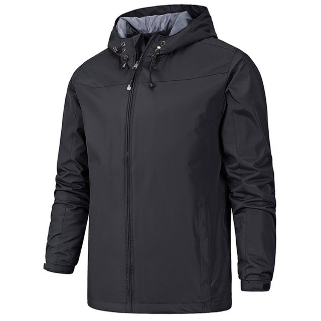 MAWCLOS Men's Lightweight Long Sleeve Hooded Jacket Work Drawstring Windbreaker Black XL