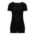 thumbnail image 5 of AherBiu Yoga Bodysuits for Women Square Neck Short Sleeve Slim Stretchy Workout Short Jumpsuits Rompers, 5 of 5