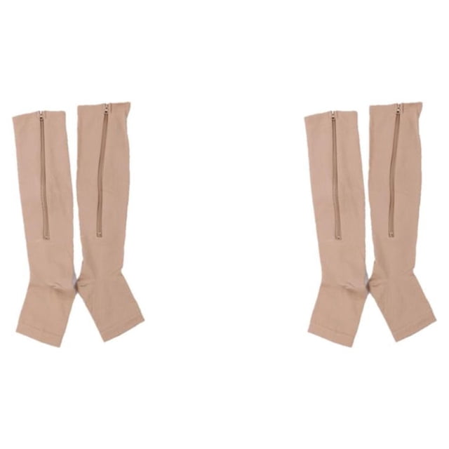 ZheElen High Elastic Zippered Compression Socks For Moisture-wicking Performance Made With Nylon Elastic Zipper Socks Breathable Skin color S/M 2Set
