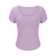 thumbnail image 3 of GigrtiJin Womens Short Sleeve U-Neck Tops Summer Ribbed Slim Basic Fashion T Shirt Solid Color Trendy Soft Blouse, 3 of 6