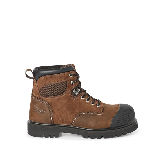 Workload Bottes de Travail de Sécurité pour Hommes en Cuir Véritable Brun avec Col Rembourré Noir et Panneau en Maille Respirante, Embout de Sécurité en Acier, Embout Pare-Chocs Externe, Semelle Extérieure en Caoutchouc Noir Résistant à l'Huile avec Semelle Profonde, Tige de 6 Pouces, à Lacets avec Oeillets Métalliques, construction à Passepoil Flexible et Semelle Intérieure Amortissante pour un Confort Toute la Journée, Convenant aux Environnements de Travail Exigeants.