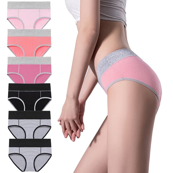 Timegard 6pc Plus Size Panties for Women Mid Waist Full Coverage Comfort Cotton Underwear No Show Briefs