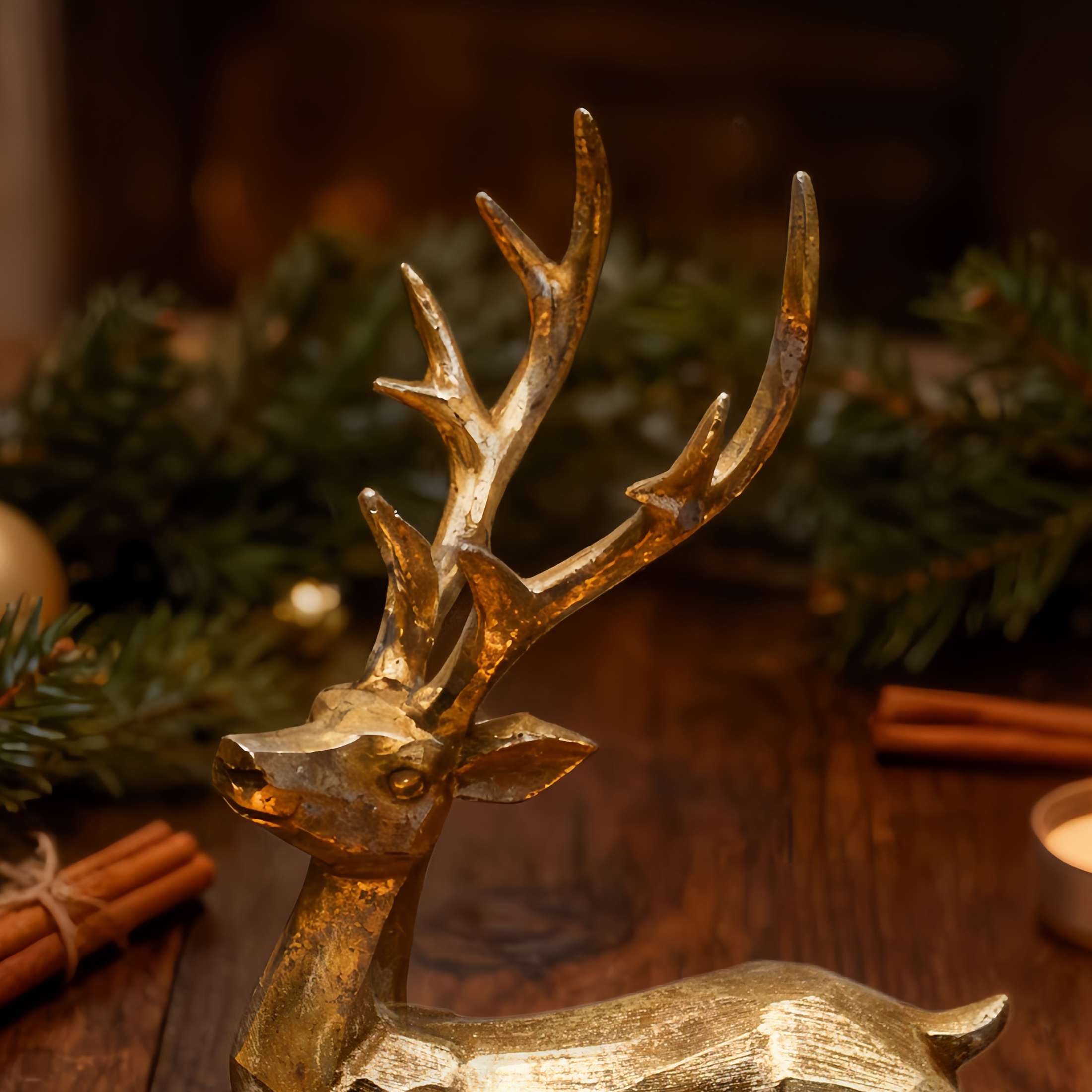 Holiday Time Christmas Gold Sitting Deer Decoration 12.99"