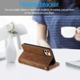 thumbnail image 2 of WillCase Leather Wallet Magnetic Case Shockproof Leather Zipper Flip Cover Credit Card Holder with 9 Card Slots for iPhone 14 Pro (Brown), 2 of 8