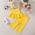 thumbnail image 2 of FAOWME Summer Style Sleeveless Tank Tops & Soft Pants Outfits 2PCS Set Solid Color Casual Outfits Yellow 2-3 Years, 2 of 6