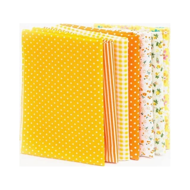 7 Pieces Cotton Fabric Flower DIY Crafts Patchwork Needlework Print Colorful Quarters Bundle SewingQuilting Crafting Mixed Style Patchwork Set Yellow