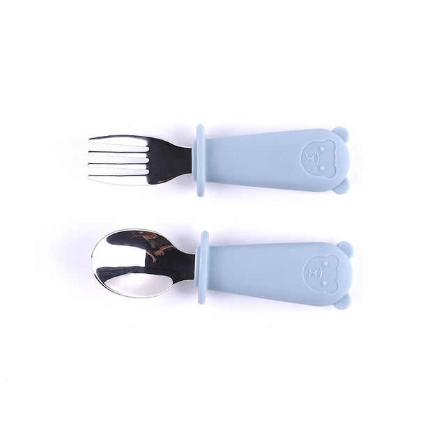 BKER Stainless Steel Fork Spoon Set With Silicone Handle Durable Tableware For Kitchen Dining Camping Travel Picnic BBQ Party