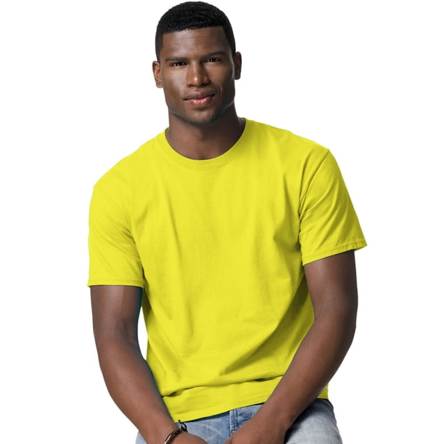 Hanes TAGLESS Men`s T-Shirt - Best-Seller, L, Safety Green