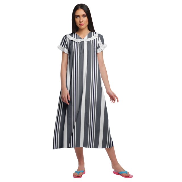 Moomaya Chemise de Nuit en Coton Imprimée pour Femmes à Manches Courtes