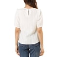 thumbnail image 3 of INSPIRE CHIC Women's Puff Shoulder Round Neck Collarless Ruffle Keyhole Back Blouse, 3 of 6
