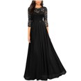 thumbnail image 1 of Meichang Longues Robes de Demoiselle d'Honneur pour Femmes Manches 3/4 Col Ras du Cou Dentelle Florale Chiffon Formelles Mariage Robes de Soirée Robes Maxi Fête Bal Cocktail Robes, 1 of 4