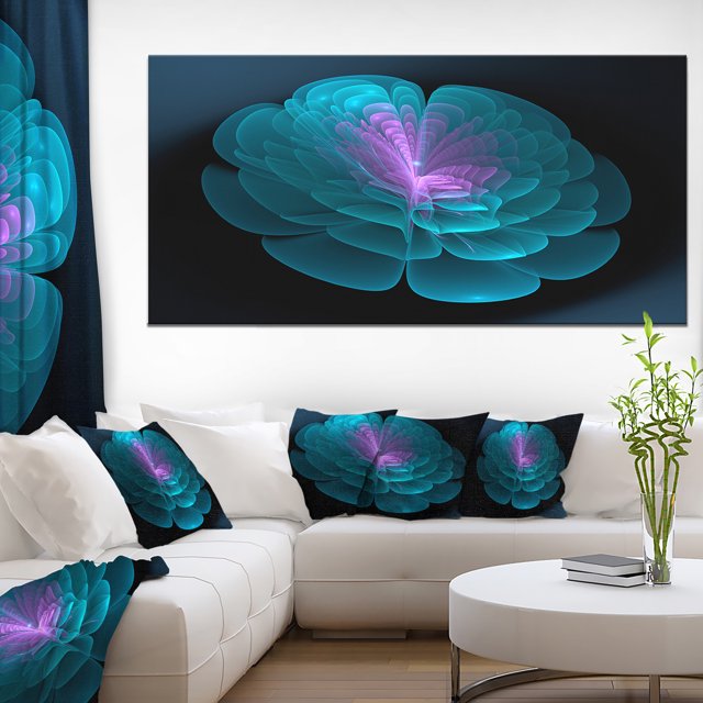 Abstract Blue Floral Fractal Background - Extra Large Floral Wall Art