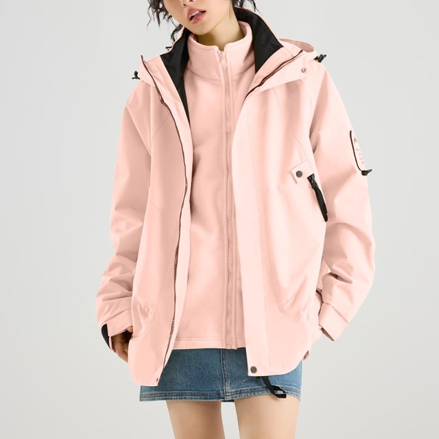 Women's Fashion Solid Color Long Sleeve Waterproof Rain Jacket with Zipper Pockets, Windbreaker Coat for Outdoor Use, Hooded Design for All-Weather Protection