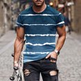 thumbnail image 2 of Penkiiy T-Shirt Homme Décontracté Col Rond Rayé Imprimé Chandail Entraînement Physique Sport Manches Courtes Blouse 2TG Bleu, 2 of 5