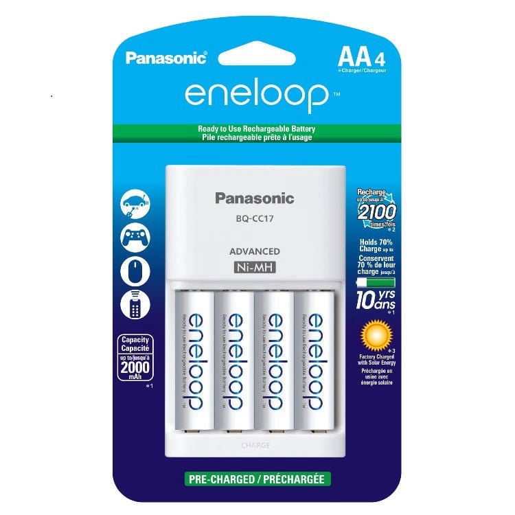 Panasonic eneloop Charger with 4 Pre-Charged Rechargeable AA Ni-MH Batteries