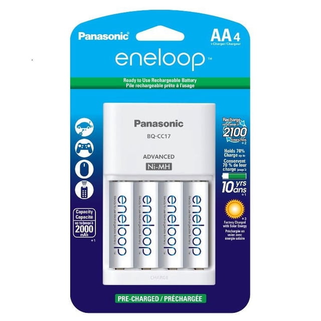 Panasonic eneloop Charger with 4 Pre-Charged Rechargeable AA Ni-MH Batteries
