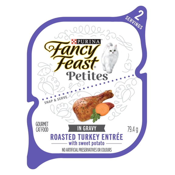 Fancy Feast Petites Entrée de Dinde Rôtie avec Patates Douces en Sauce, Nourriture Humide pour Chats 79,4 g