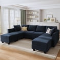 thumbnail image 2 of HONBAY Velvet Oversized Sleeper Sofa Bed with Storage and Reversible Chaises for Living Room and Apartment, Navy Blue, 2 of 7