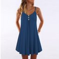thumbnail image 1 of Women Sleeveless Spaghetti Strap Double Breasted Plain Shift Dress, 1 of 6