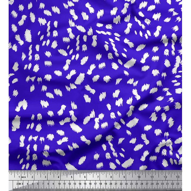 Soimoi Blue polyester Crepe Fabric Cow Animal Skin Print Fabric by Yard 52 Inch Wide