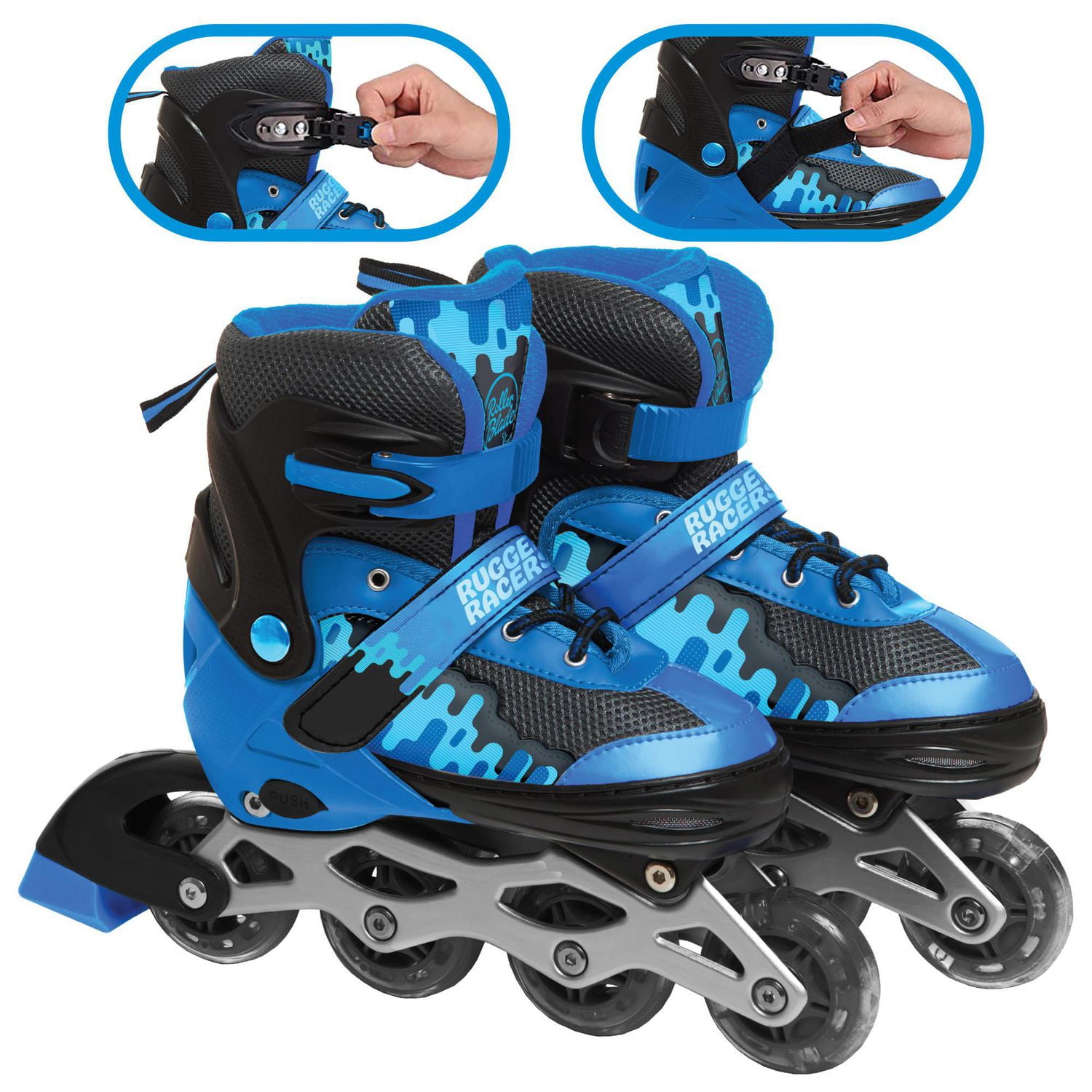 Rugged Racer Kids Adjustable and Convertible Rollerblade and Ice Skate - Medium - Blue