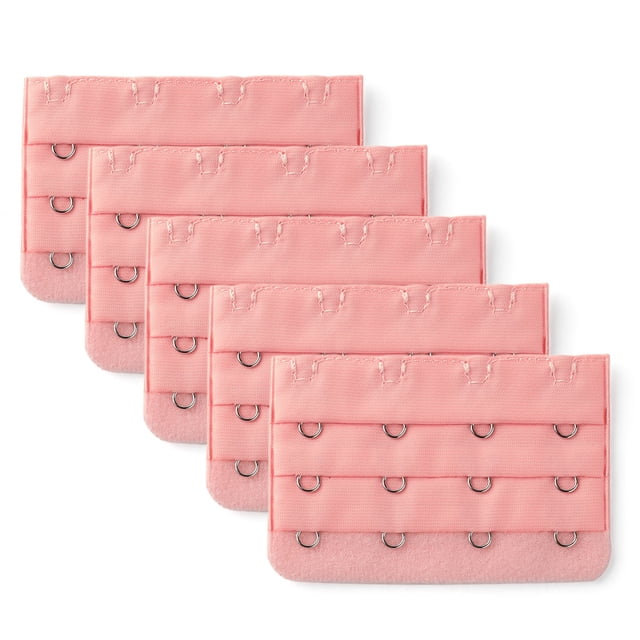 INSPIRE CHIC Women's 3 x 4 Hooks Bra Extender Extension Strap Multi Color Bra Band 5 Pcs Pink
