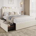 thumbnail image 1 of Eastvita Full Beige Bed Frame with Storage Headboard Boucle Upholstered Platform Bed with 2 Drawers Bookcase No Box Spring Needed Easy Assembly, 1 of 6