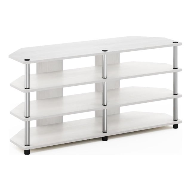 Pemberly Row Easy Assembly 4-Tier Corner TV Stand for White Oak/Stainless Steel