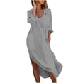 thumbnail image 2 of Ersazi Robes de Printemps pour Femmes en Liquidation Mode pour Femmes Uni Manches Longues Poches Col Rabattu Robes Gris G, 2 of 7