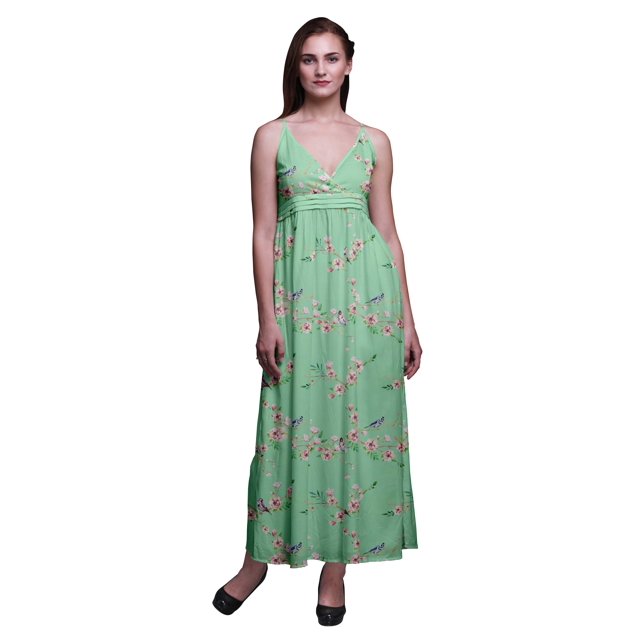 Bimba Robe Longue Chic Imprimée pour Femmes avec Oiseaux, Style Bohème, Maxi d'Été, Tenue de Plage - Moyen