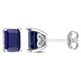 thumbnail image 1 of Miabella Emerald-Cut Created Blue Sapphire Solitaire Stud Earrings in Sterling Silver, 1 of 3