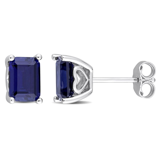 Miabella Emerald-Cut Created Blue Sapphire Solitaire Stud Earrings in Sterling Silver