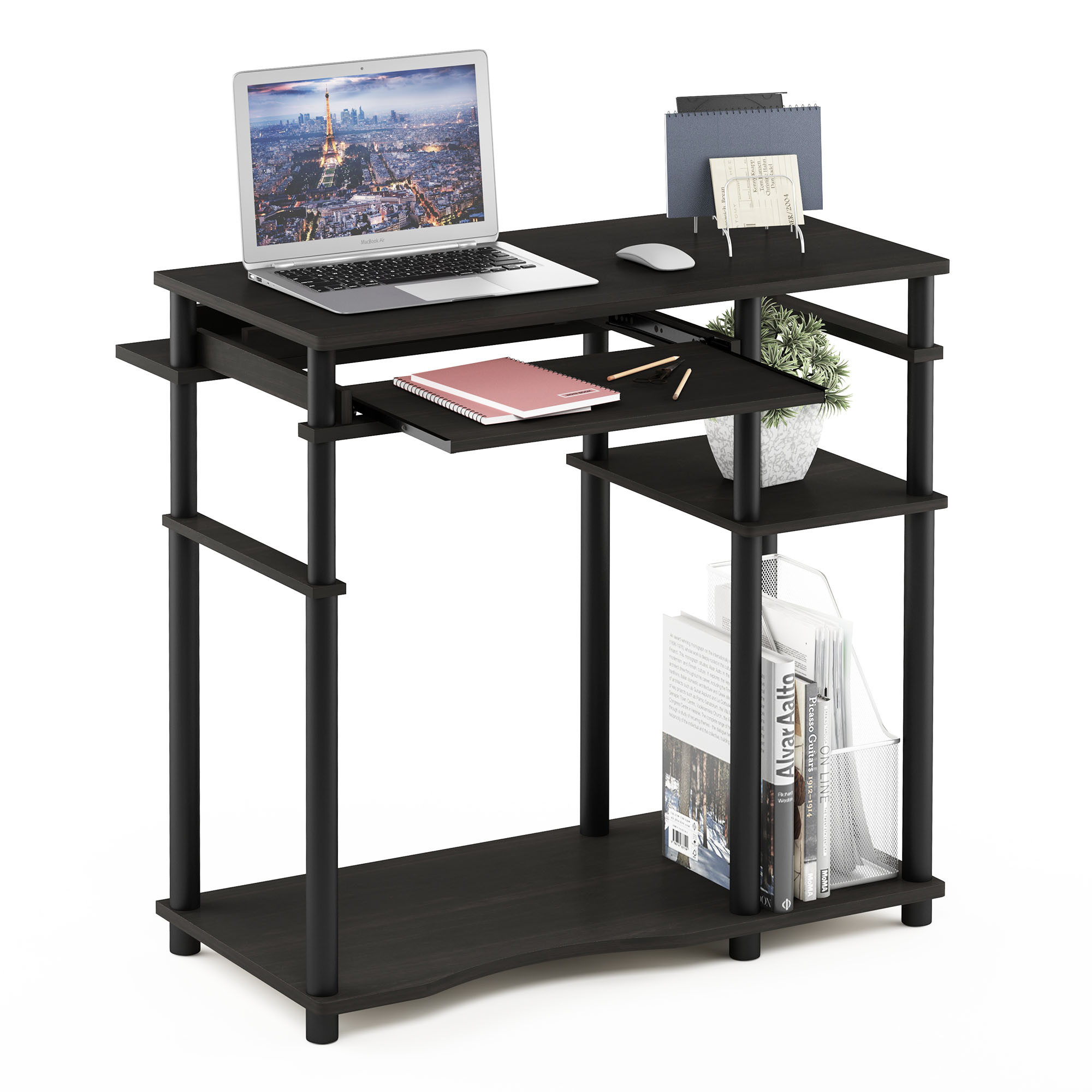 Furinno Abbott Desk, 31.5 Inch Black Computer Desk with Keyboard Tray, Easy Assembly Gaming Desk with Storage Shelf, Office Desk for Home Office, Bedroom, Black Espresso