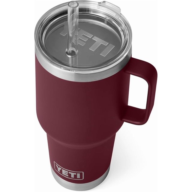 YETI Rambler Tasse en Paille 35 oz, Isolée sous Vide, Acier Inoxydable, Rouge Vigne Sauvage