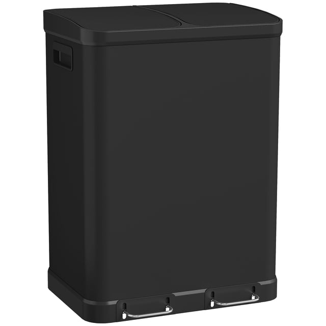 HOMCOM Kitchen Garbage Bin, 2 x 7.9 Gal Trash Can with Foot Pedal, Black