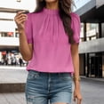thumbnail image 2 of WEIYLL Womens Tshirt Solid Temperament Loose Short Sleeve Mock Neck Ruffles Pink Tees Sizes XL, 2 of 5