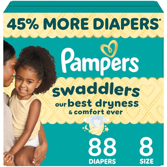 Pampers Swaddlers Couches, Taille 8 (30+ lbs), Absorbantes, Gardent Bébé au Sec et Confortable, Couche Jetable pour Bébé Sûre pour la Peau