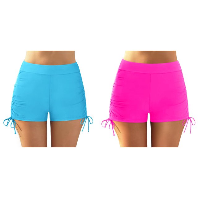 Lot de 2 (Bleu Pâle 1 Pcs et Rose Vif 1 Pcs) Multipack Femmes Grande Taille Robe de Bain pour Femmes avec Taille Courte Taille Haute