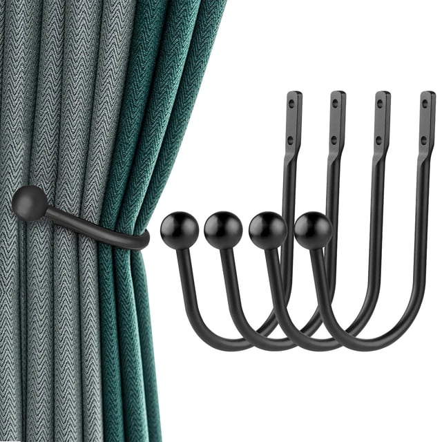 4 Pcs Embrasses de Rideaux Crochets d'Embrasses de Rideaux Embrasses pour Rideaux Supports de Rideaux pour Mur Porte-Rideau Embrasses de Rideaux Montage Mural pour Salon, Chambre et Plus