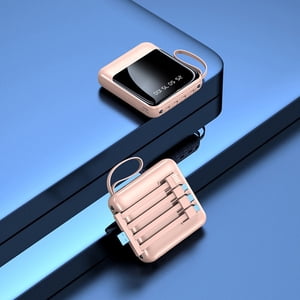 20,000mAh Portable Charger with Self-Wired Fast Charging, Mini Compact Power Bank, LED Display, Pink & White, Airplane Safe, Includes Detachable 4-in-1 Cable