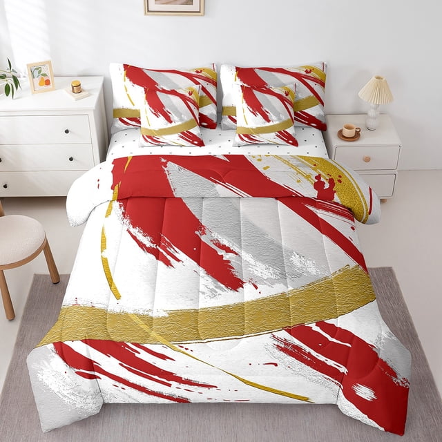YST Gradient Abstract Vintage Bedding Comforter Set, Full Size 7pcs, Ombre Graffiti Bed in a Bag