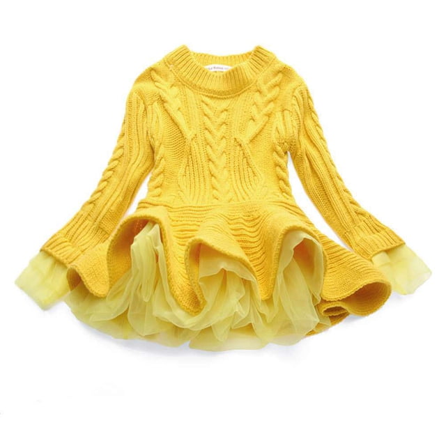 EGNMCR Robe Sans Manches à Col Rond Tout-Petits Enfants Bébés Filles Chandail Tricoté Robe d'Hiver au Crochet avec Tulle Chandail Robe Fille