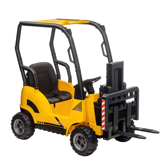GloryStar Kids Electric Forklift Car, 12V Battery Powered Ride On with Remote Control, Liftable Fork and Pallet, 2 Speed Settings, Music and Low-Power Alarm