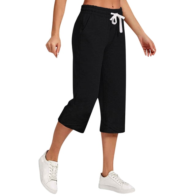 Jsaierl Women's Cotton Linen Elastic Drawstring Waist Capris, Solid