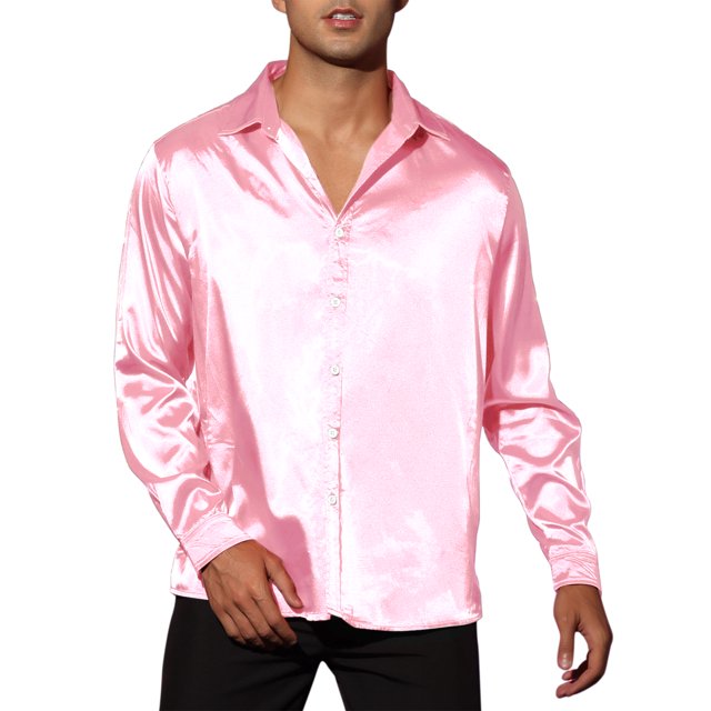 INSPIRE CHIC Men's Dress Satin V Neck Long Sleeves Button Down Party Shirts