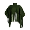 thumbnail image 3 of Womens Turtleneck Fringe Tops Solid Color Batwing Sleeve Plus Size Poncho Oversized Tassel Sweatshirt, 3 of 6
